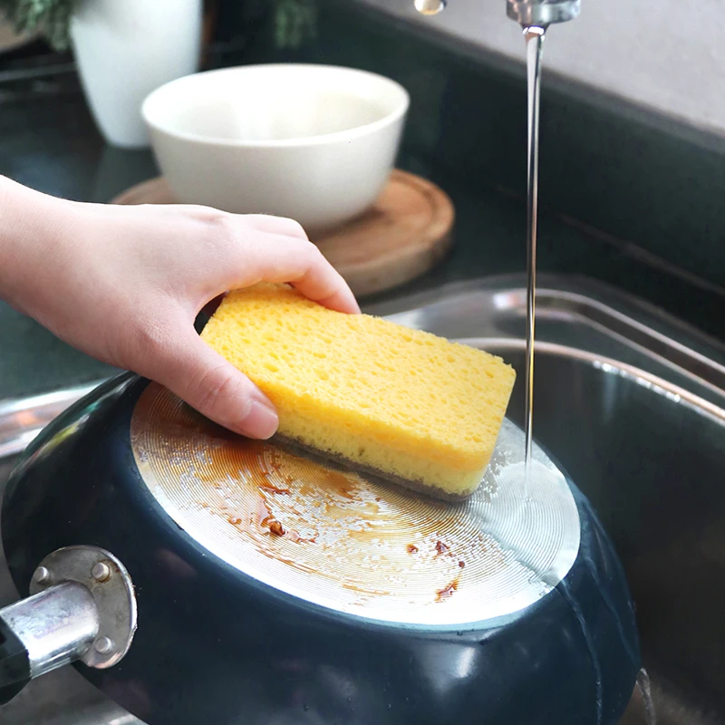 Customized logo absorbent natural wood pulp kitchen magic cleaning sponge with scouring pad for washing dishes