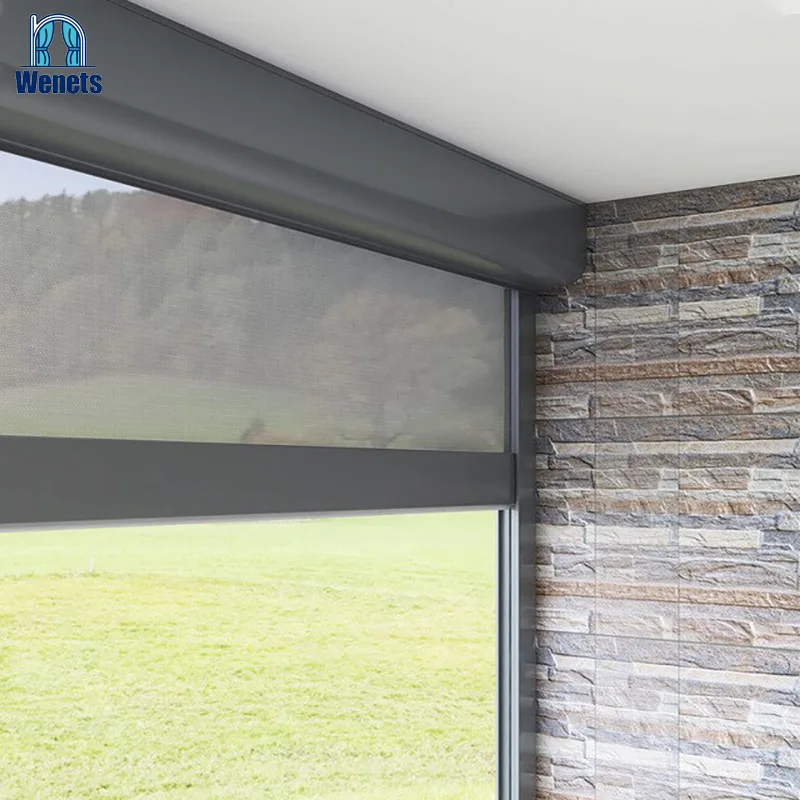 Outdoor Windproof Roller Blind Manual Motorized Exterior Blinds