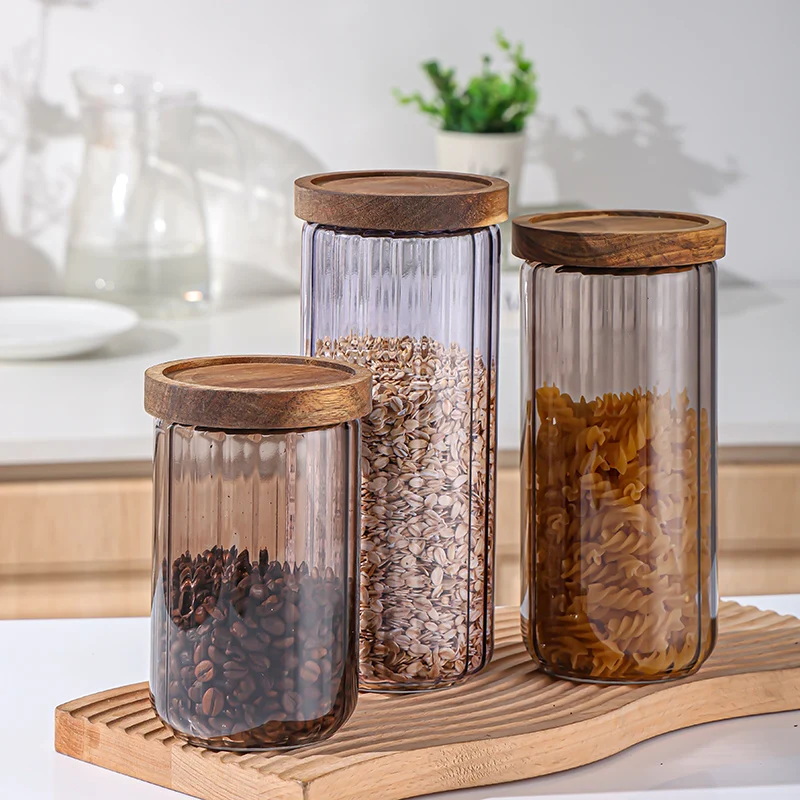 The Factory Supplies Amber Clear Storage Glass Jar And Bottle Food Storage Container Bamboo Lid