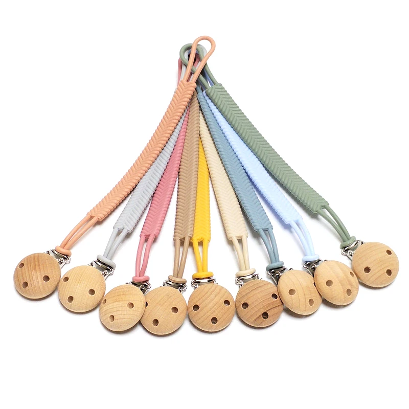 Hot Sale 9 Colors Available BPA Free Silicone Baby Teether Soother Chain Silicone Baby Teether Clip Soother Clip