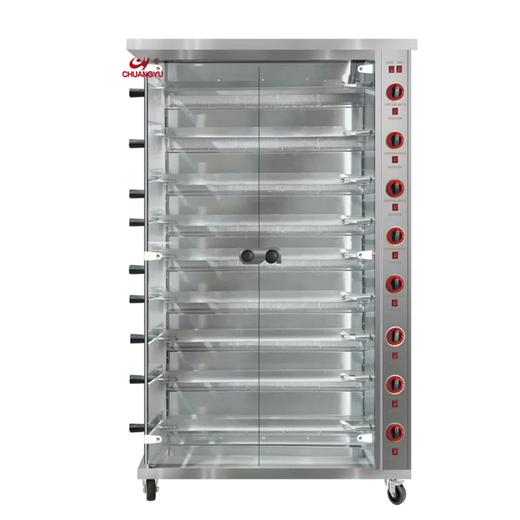 Chuangyu Electric Gas 9 Layer Rotisserie Oven Whole Chicken Pork Belly Roster Chicken Grill Machine