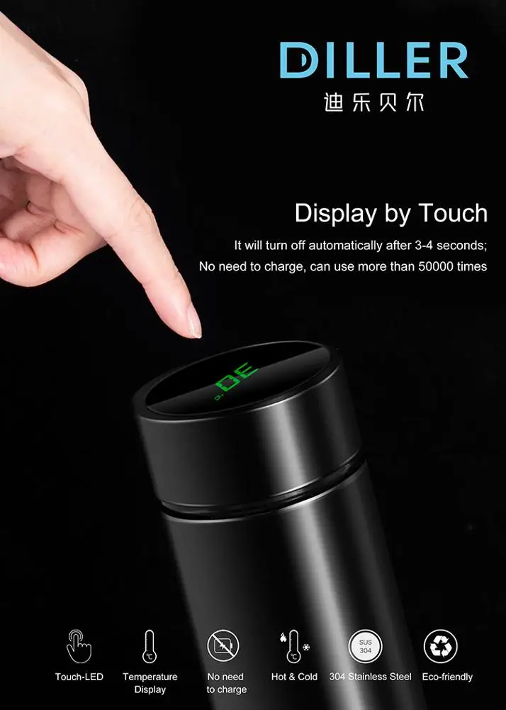  Светодиодный температурный дисплей smart thermo bottle вакуумная колба с индикатором