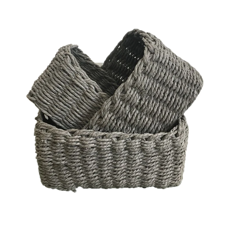 rectangle set3 storage basket woven grey rope basket