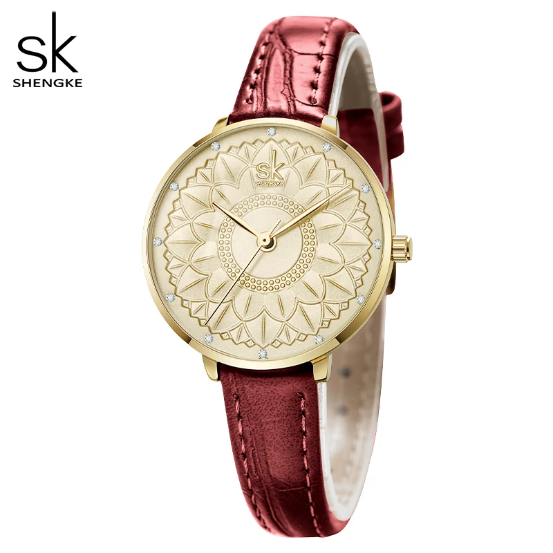  SHENGKE Fashion Lady Watch Luxury Golden Dial Female Quartz Watches Waterproof For Wristwatches Women
