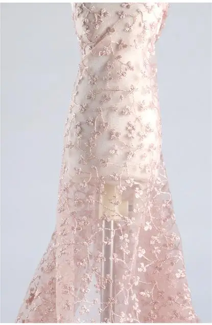 Spot Full Embroidery Net Yarn Full Star Embroidery Lotus Pink Silver Thread Skirt Embroidery Dress Fabric Wholesale