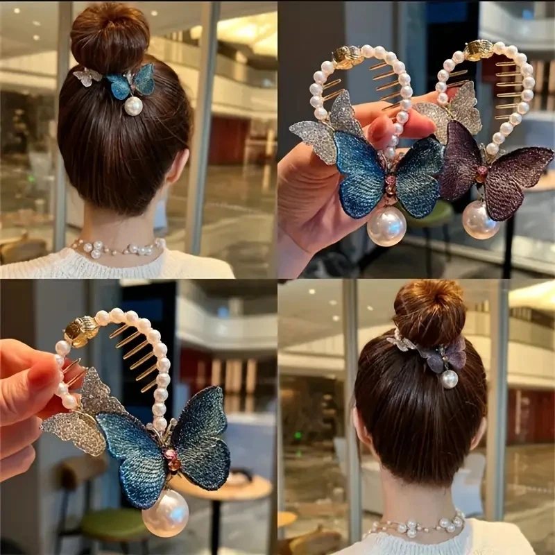 2024 DAIHE Elegant Imitation Pearl Claw Embroidery Butterfly Hair Clip Women Bun Hair Accessories Fashion Girl Hair Accessories