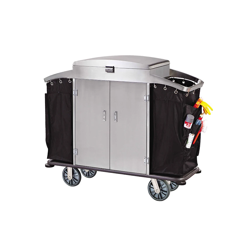 Hotel Room Cleaning Equipment Housekeeping Service Trolley Cart with 2 Bags