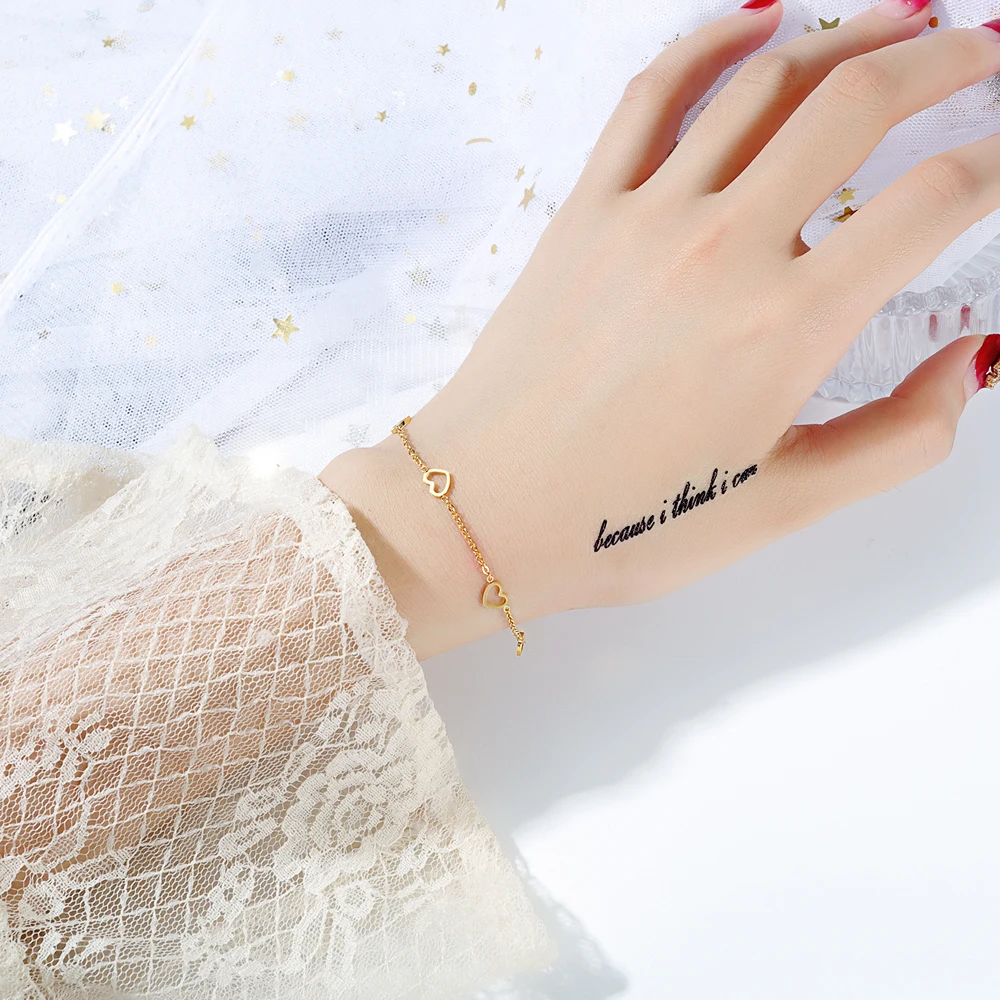 Heart Charm Non Tarnish Waterproof Fashion Jewelry wholesale Minimalist 18k Gold Plated Stainless Steel Bracelets For women