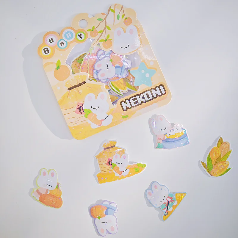 Nekoni Animal Original Chinese Vintage Stickers Kitty Bunny Otter Little Dog Panda Bear Sticker Pack Sparkly Glittery Stickers