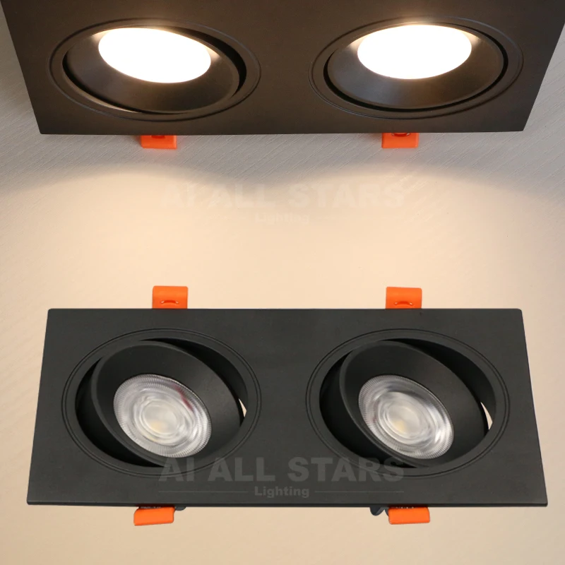 Aluminum Square Rectangle Recessed Tunable Double Twin Two Head Fixture 2x10W 15W LED Lamp Grille Cob Led Downlight