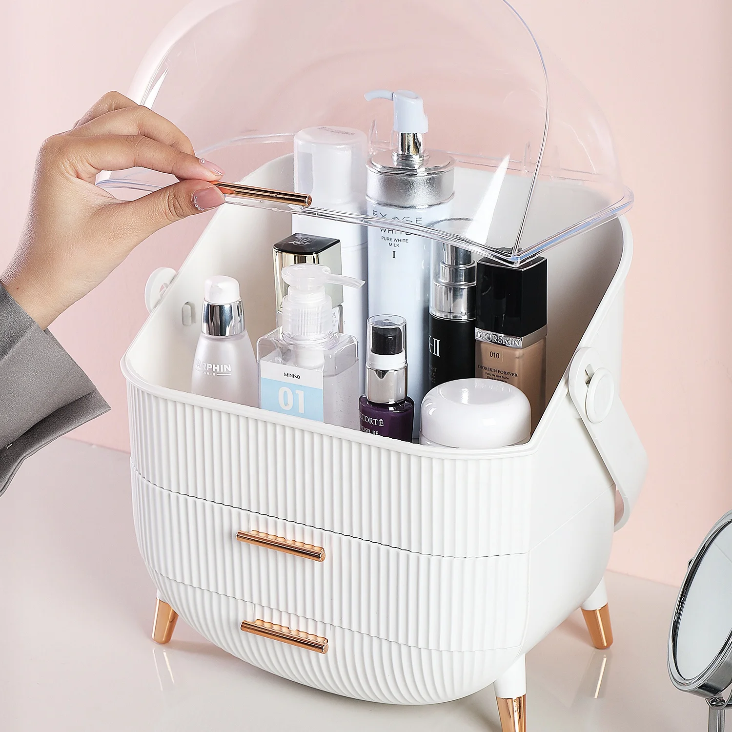 2024 hot makeup organizer rotating Premium cosmetic case makeup organizer acrylic cosmetic 4 drawers
