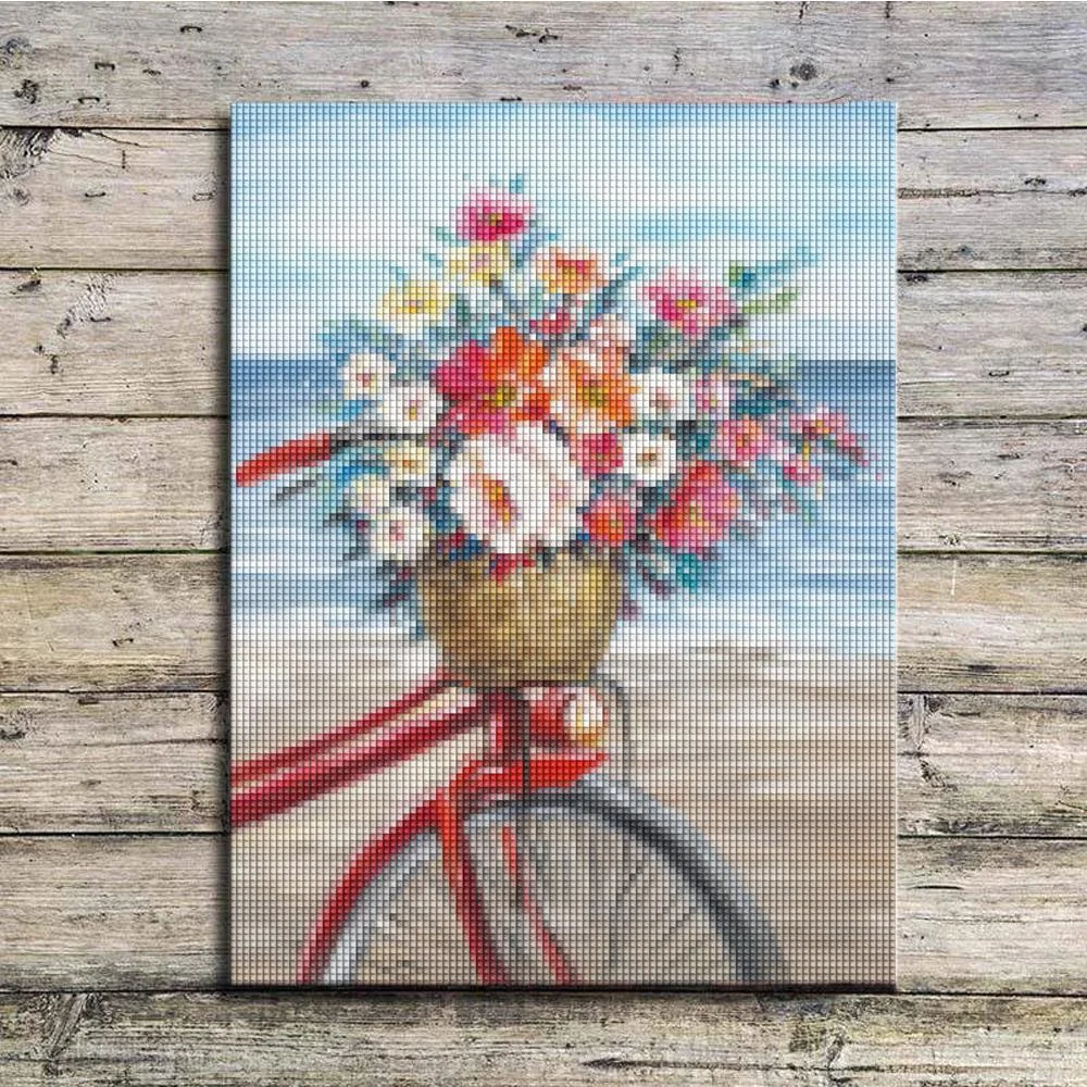 FIYO Flower Bicycle DIY 5D Diamond Painting Full Drill Kits Home and Kitchen Fashion Crystal Rhinestone Cross Stitch