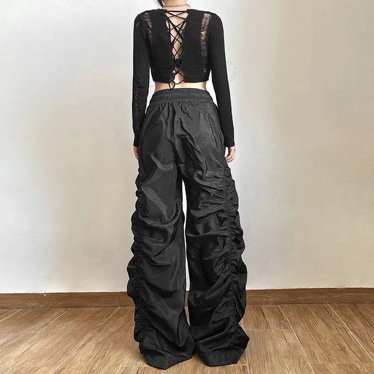 Womens Custom European and American Style Fold Sexy High Waist Casual Pants Female Design Sense Pleated Loose Stacked Long Pants