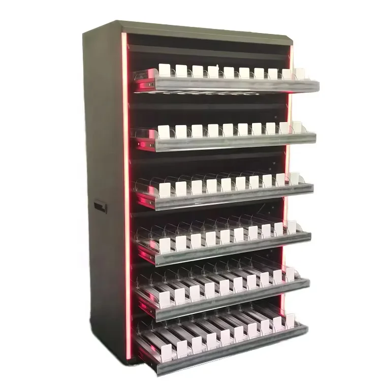 Supermarket Wooden Cigarette Wall Display Unit Store Cabinet Showcases Cosmetic Retail Metal Display Racks With Light For Shops