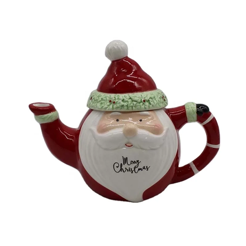 Best Selling Ceramic Christmas Promotional Santa Claus Drinkware Handpainting Teapot