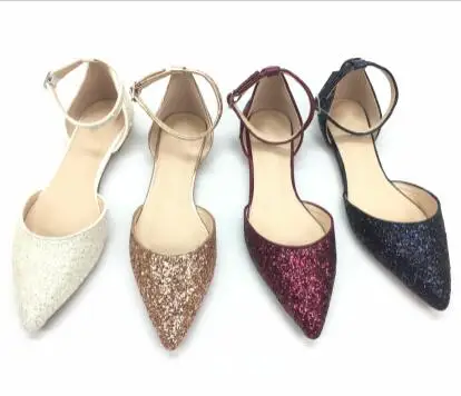 Wedding Party Dress Styles Rock Glitter Flat Lady Shoes Ankle Strap Women Soft pointed toe trendy new sexy shoes