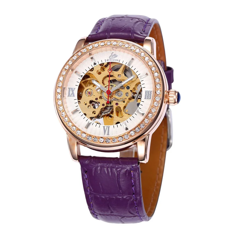 Multi-color Luxury Shenhua crystal leather strap ladies watches automatic mechanical wrist watch stainless steel