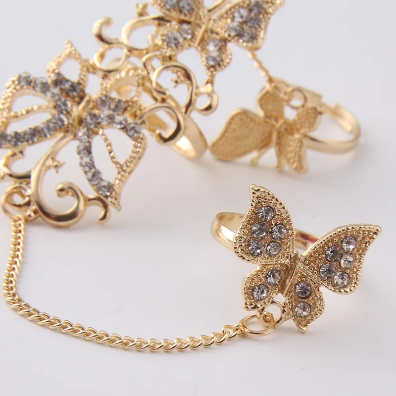  2022 Fashion Jewelry Gift Sparkling Diamond Butterfly Finger Rings Gold Color Insect Shape Cubic