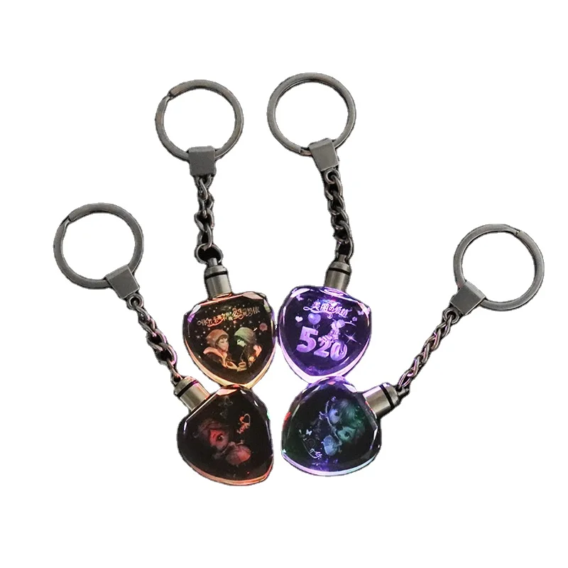 Оптовая продажа, 3d брелок для ключей с фото-вставкой, в форме сердца, из хрустального стекла, в качестве рекламного подарка