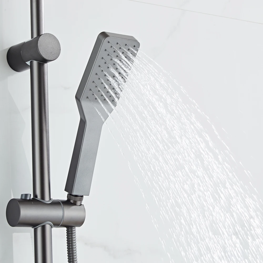 YUNDOOM OEM Gun Grey Bath Shower Set  Ducha Chuveiro Space Aluminium Bathroom 3 Function Shower Mixer Bath & Shower Faucet