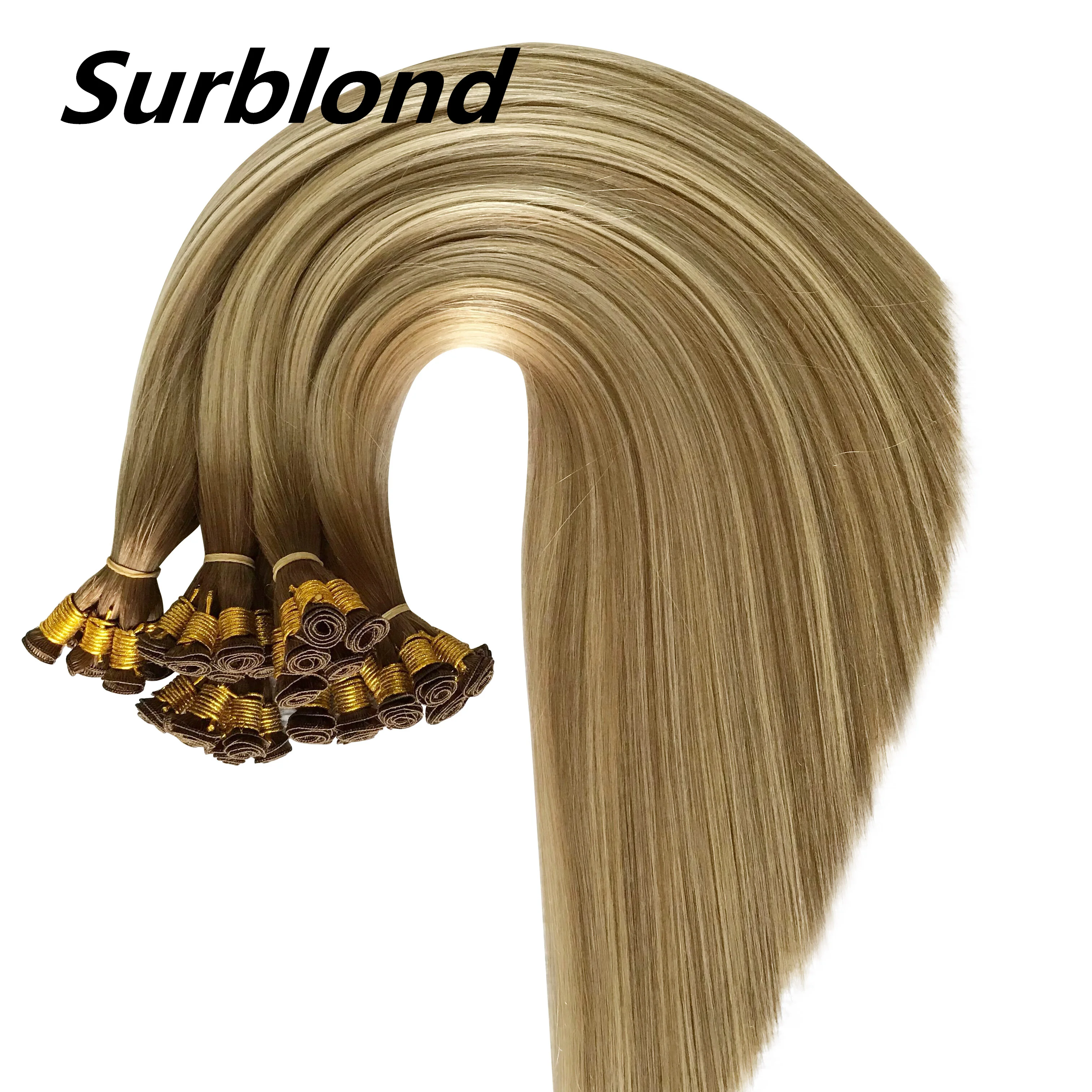100% seamless Hand Tied Weft Virgin Remy Human Hair Bundle Blonde Beaded Rows hair extensions