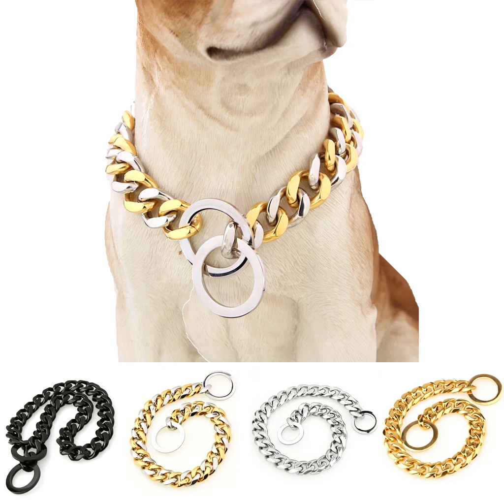 Gold collare pet big hip hop leads chains kit Dog collars choke necklace collar leash cuban dog chain