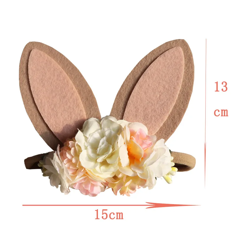 Felt rabbit ear photography nylon baby headband bunny ear flower Hairband kids hair tie
