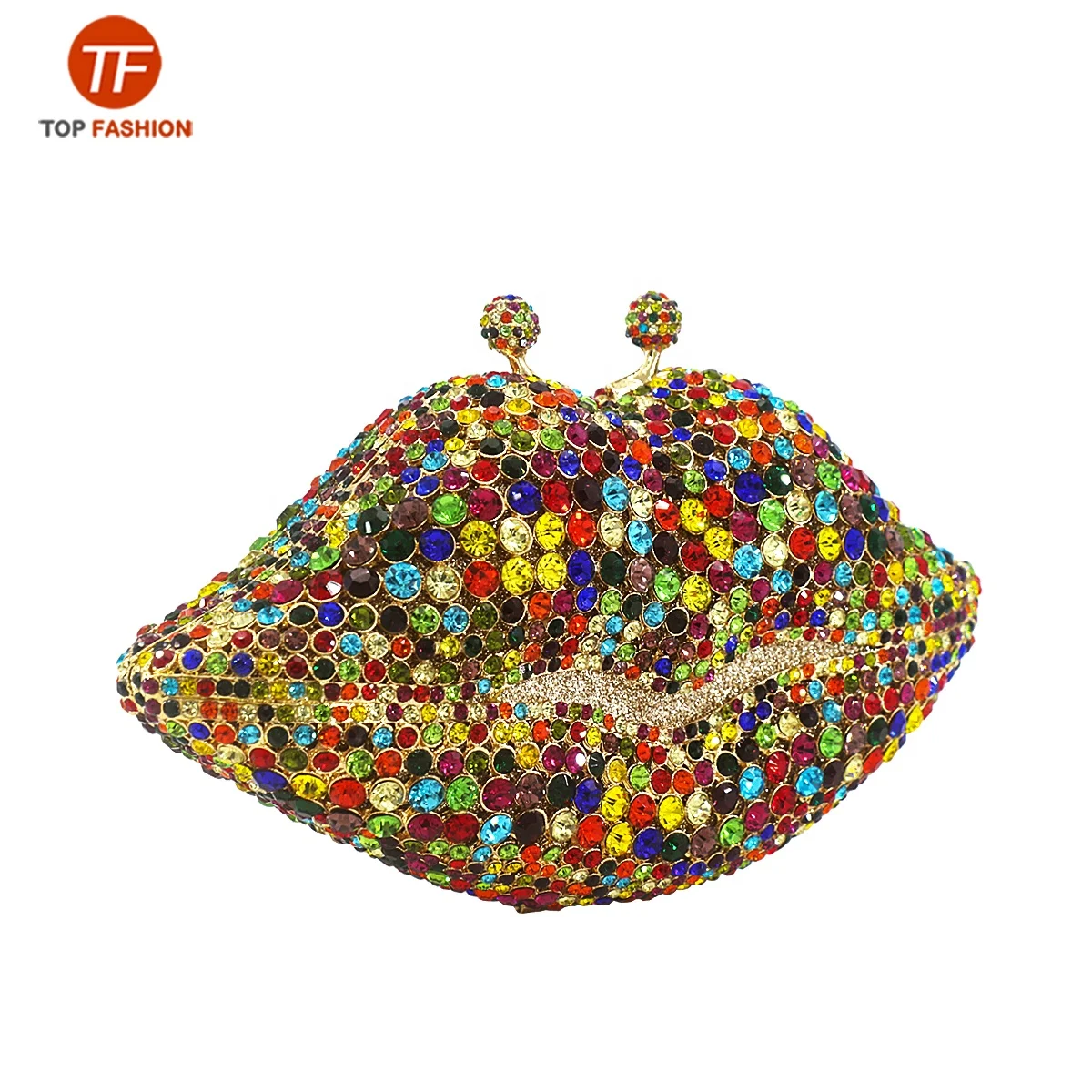 China Factory Wholesales Luxury Crystal Rhinestone Clutch Evening Bag 3D Lip Minaudiere Purse