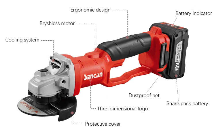 SENCAN Portable high quality battery brushless cordless angle grinder machine lithium-ion
