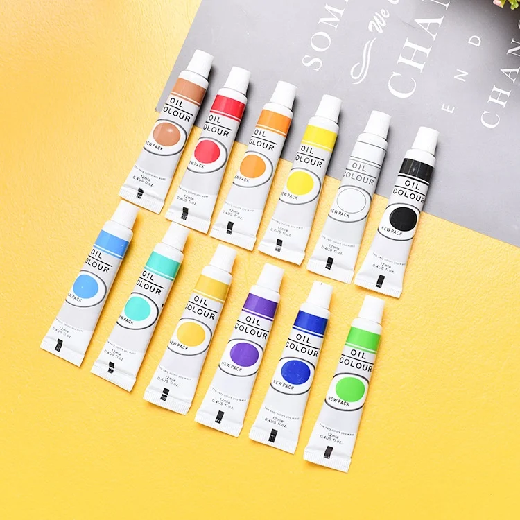 Acrylic Paint Set Non Toxic 12ml 12 Colors Tubes Pigment Paints for Canvas Wood Clay Fabric Ceramic Crafts for Kids and Adults