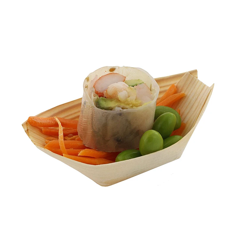Wooden Sushi Serving Tray Boat Plate Japanese Sashimi Serving Plate Tray Platter Snack Dish Fast Food Boat