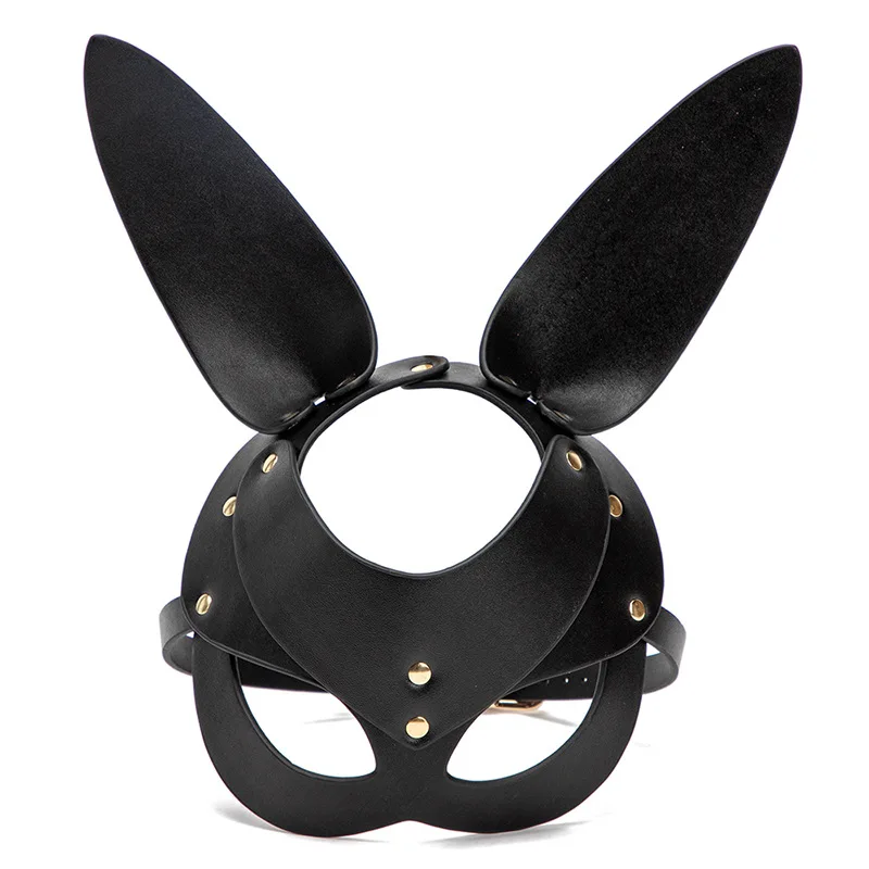 Eco-Friendly Leather Women Rabbit Cosplay Black Bunny Girl Mask