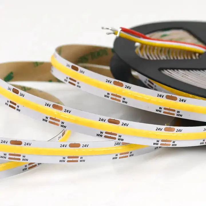 12V 24V CCT Changing Flexible Tape Rope Light Dimmable Flex White Dotless Luces Tunable Flip Chip FOB COB LED Strip