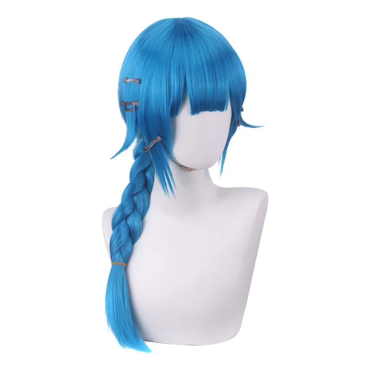 Ainizi high quality lake blue single braid teenager Jinx cosplay wig from Arcane: League of Legends