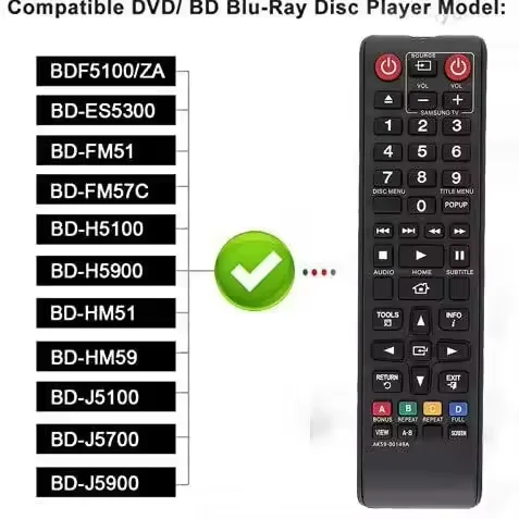 AK59-00149A Replacement Remote Control for Samsung DVD/BD Blu-Ray Disc Player BD-H5100 BD-H5900