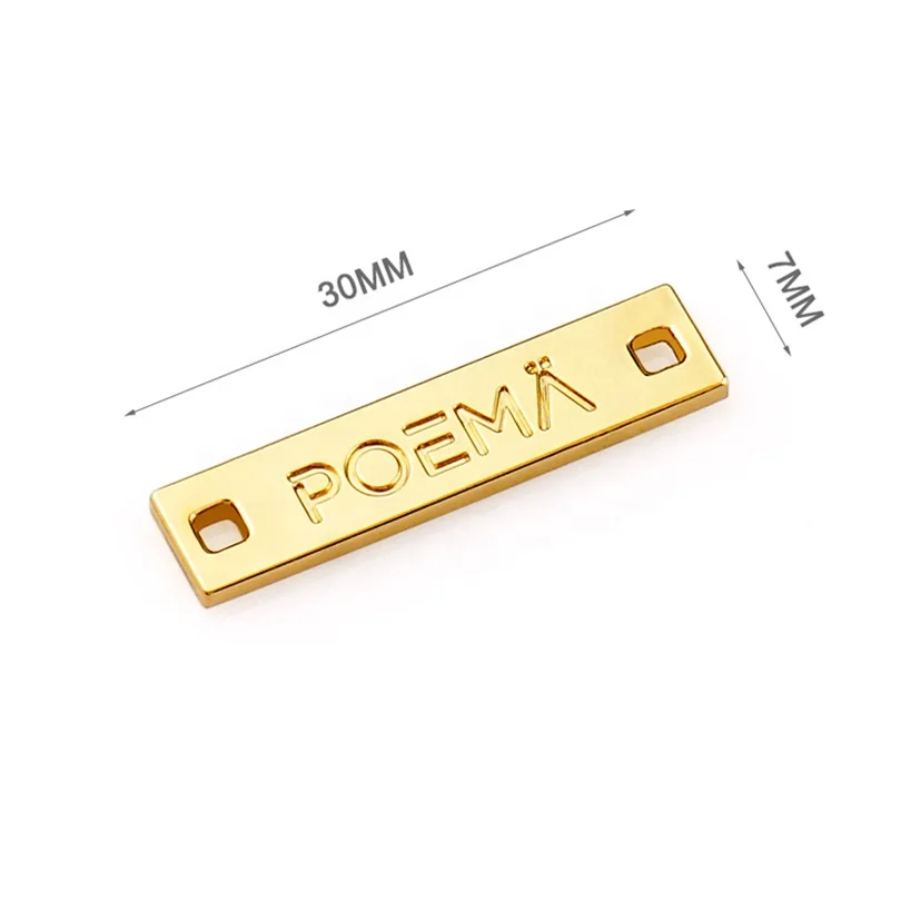 Engraved Sewing Metal Custom Clothing Labels, Rectangle Sewn Metal Label Name Tag with Holes for Swimwear