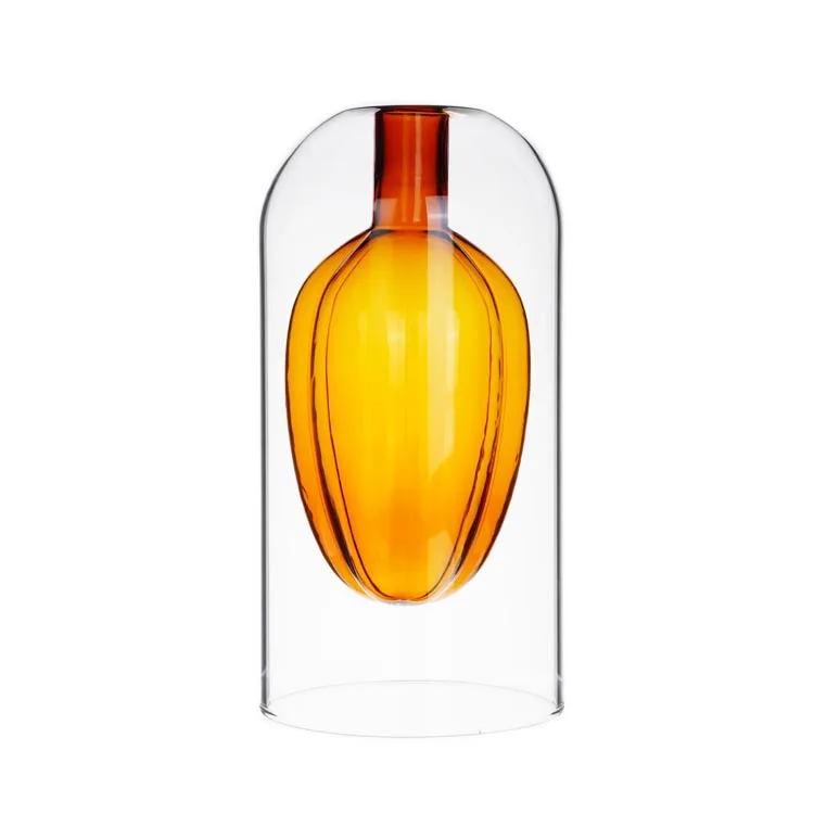 Handmade Colored Borosilicate Glass Double Wall Star Fruit Amber Diffuser Bottle for Fragrance Oil Essential Home Decoration