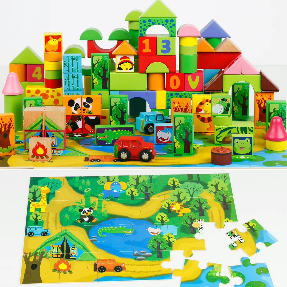 2022 Educational Wooden Building Blocks Natural Wooden Children Toys