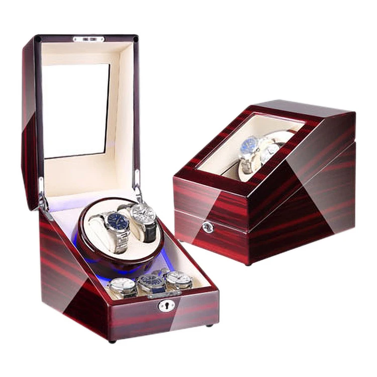 Amazon Top Seller Double Watch Winder with Quiet Japanese Motor Red Color Watch Winder Box Automatic