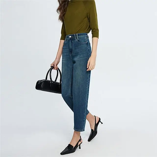 2024 summer pipe small straight leg jeans high waist slim stretch all straight leg pants trend