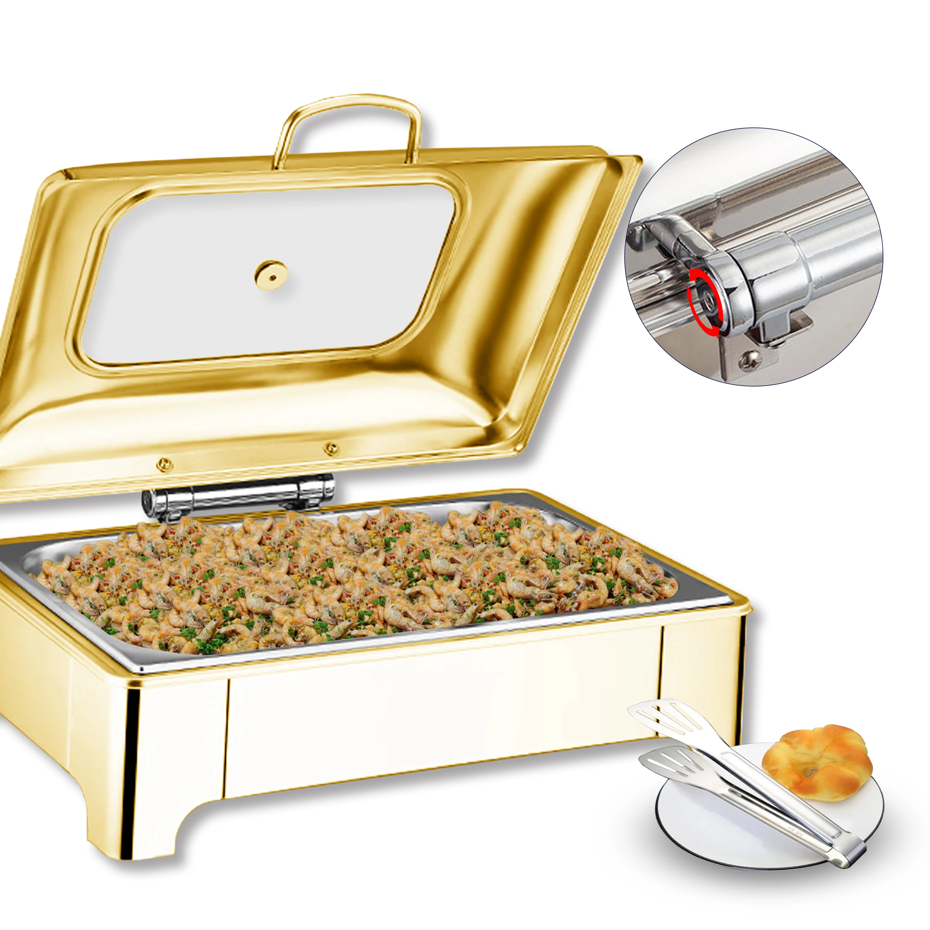 YITIAN Party Wedding Restaurant Hotel Buffet With Luxurious Gold Stainless Steel Arc Cover Stove Heating Device