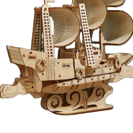 OEM ODM Factory Plywood Laser Cut ship wood model Cutting Wood Laser cut 3D Wood Puzzle