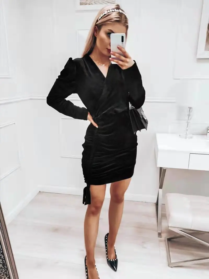 Stylish Sexy Classy Dress New Arrival Turkey Dresses  Velvet Fabric Long Sleeve Elegant Casual Dresses Ladies