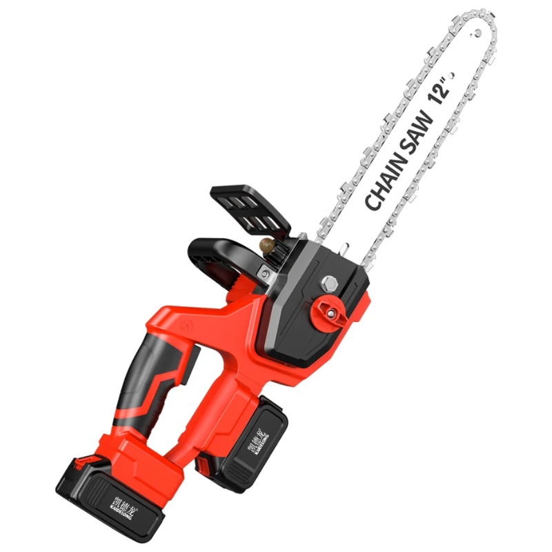 Portable 12-Inch Dual Battery 21V Wireless Lithium DIY Electric Chain Saw Outdoor Forest Logging Woodwork Rechargeable Handheld
