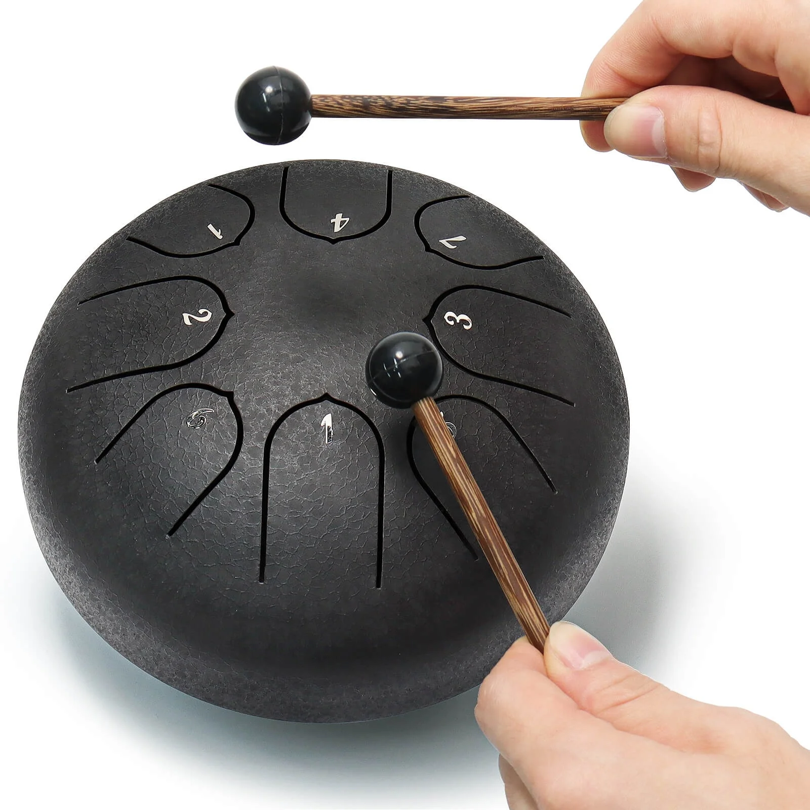 Steel Tongue Drum 6 Inch 8 Note Percussion Instrument Lotus Drum used for musical education gifts yoga meditation(Obsidian patt)