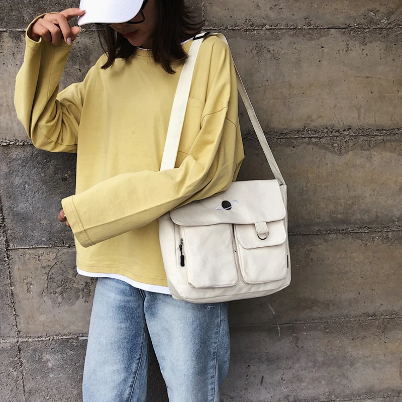 Women fashion cute large capacity storage bag canvas crossbody shoulder bag