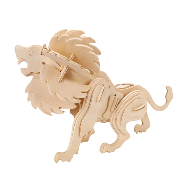 ECO-friendly Wood lion jigsaw Educational 3D Puzzle Wooden Assembly Puzzle Wood Building Model Craft Kit For Kids