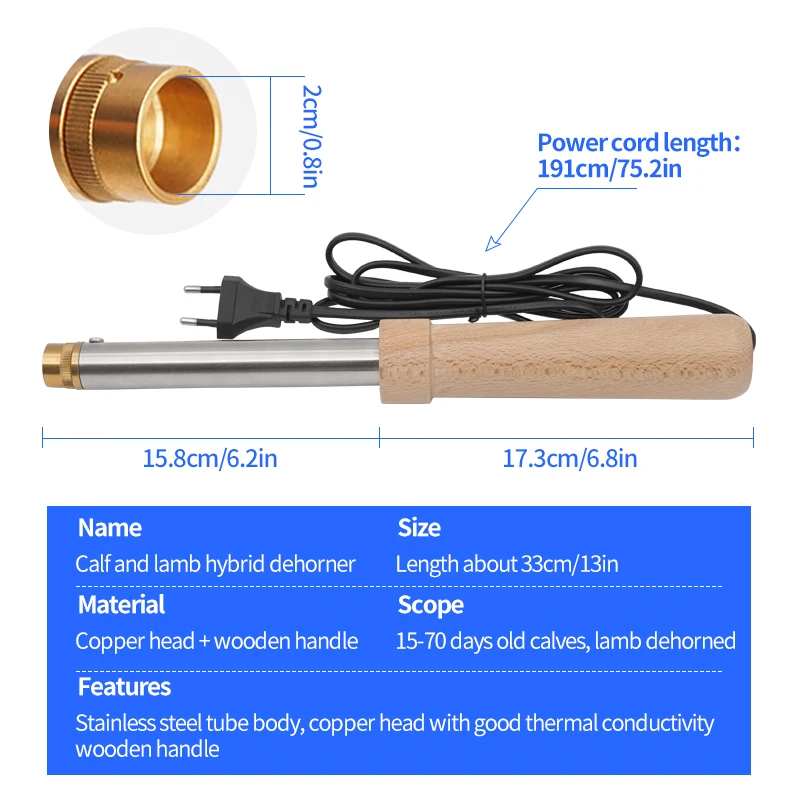 Dehorner for Calf Lamb Electric Thermal Pasture Dehorning Device Electric Sticker Type Veterinary Bloodless Calve Farming Tools