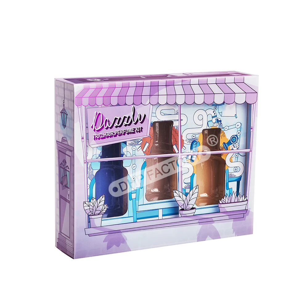 Custom Full Colors Print Plastic PVC Fashion Cosmetics Set Trio Hair Perfume Kit Cardboard Drawer Sliding Boxes With Paper Tray