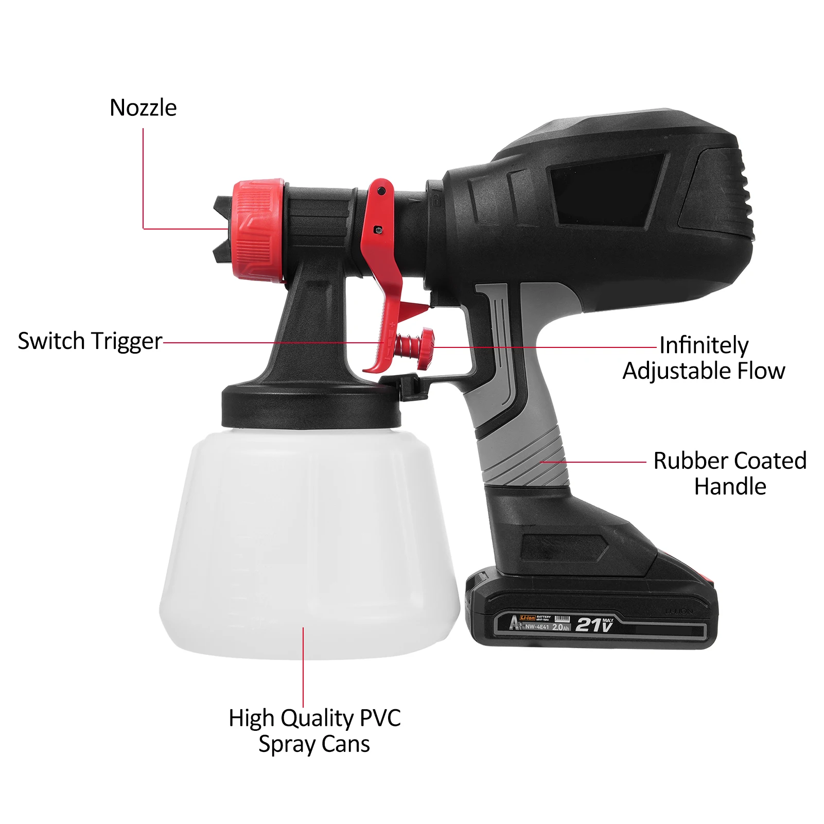 21V 2.0Ah Batteries Electric Paint Sprayer 4 Nozzle 1200ml Spraying Machine  for House Painting Home